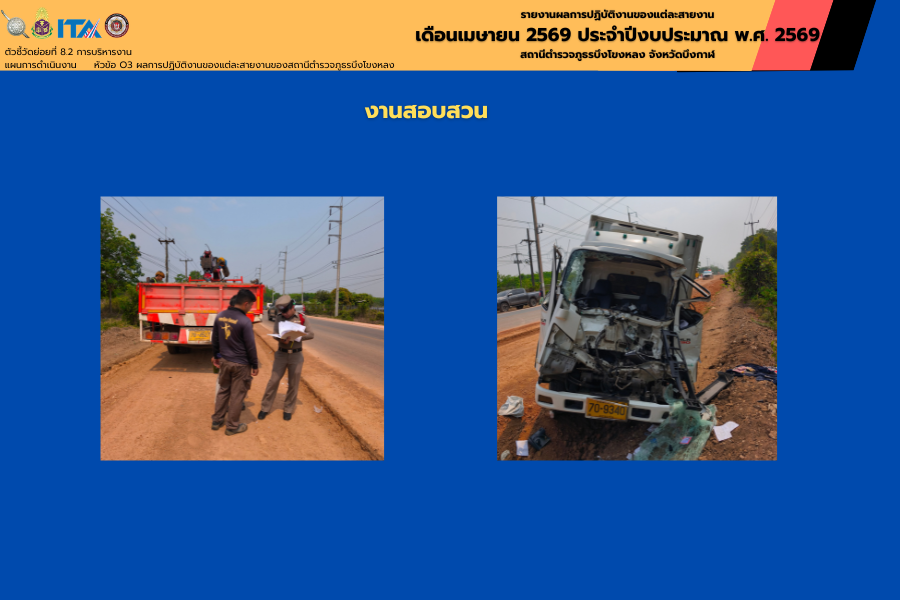 งานสอบสวน สภ.บึงโขงหลง ตรวจสอบอุบัติเหตุรถยนต์เฉี่ยวชน