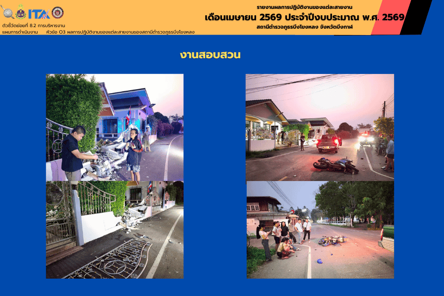 งานสอบสวน สภ.บึงโขงหลง ตรวจสอบเหตุอุบัติเหตุรถยนต์เฉี่ยวชนรถจักรยานยนต์