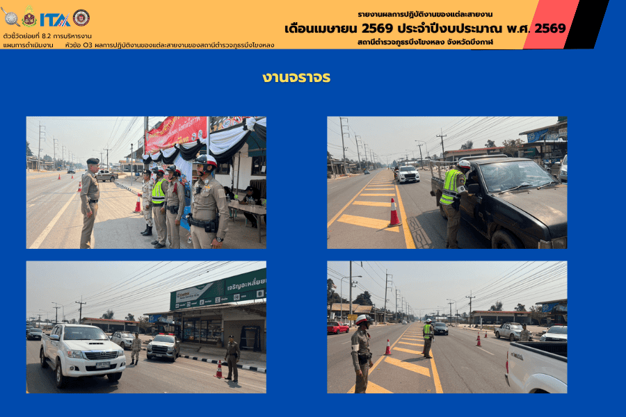 งานจราจร สภ.บึงโขงหลง ตั้งจุดตรวจป้องกันอาชญากรรมและวินัยจราจร