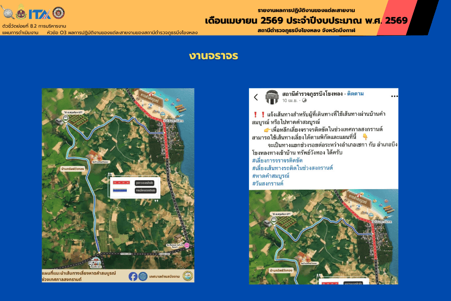งานจราจร สภ.บึงโขงหลง แนะนำเส้นทางเลี่ยงจราจรติดขัด